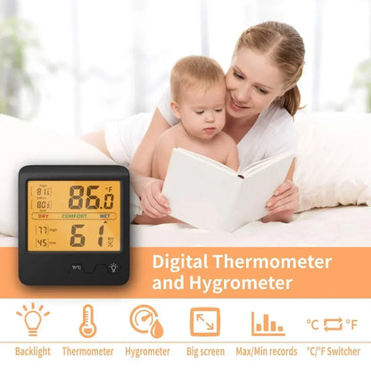 Digital Home Thermometer Hygrometer with Backlight for Indoor Temperature and Humidity Monitoring 1PC