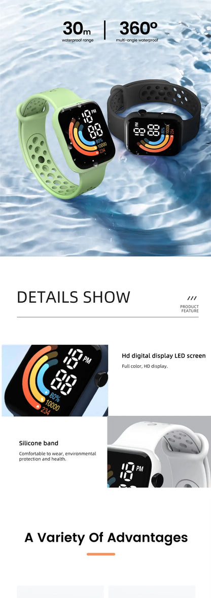 2023 New Fashion LED Digital Watch for Kids Sports Waterproof Watches Boy Girl Childrens Red Silicone Watch Electronic Clock