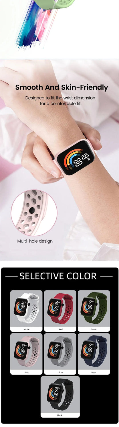 2023 New Fashion LED Digital Watch for Kids Sports Waterproof Watches Boy Girl Childrens Red Silicone Watch Electronic Clock