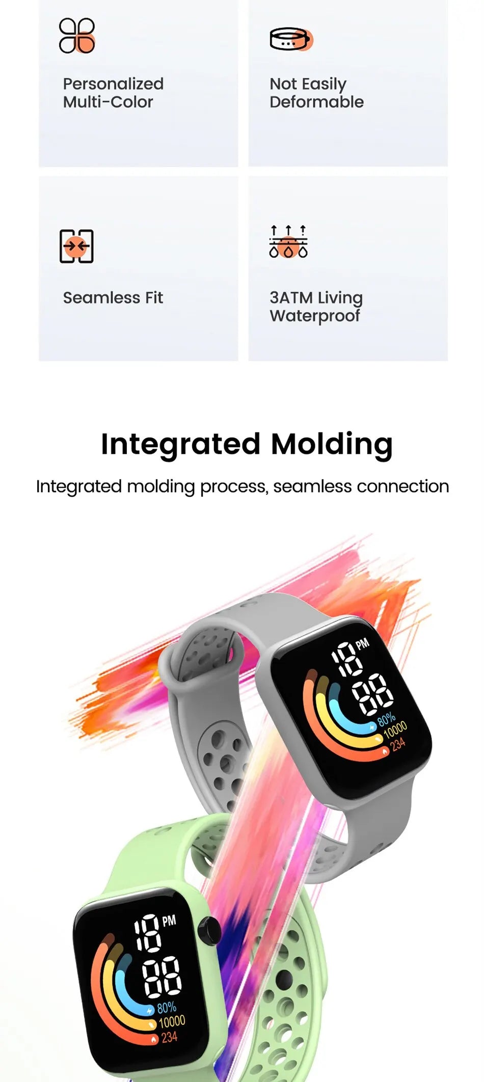 2023 New Fashion LED Digital Watch for Kids Sports Waterproof Watches Boy Girl Childrens Red Silicone Watch Electronic Clock