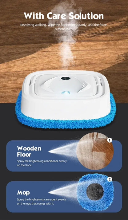 Household floor care robot, USB rechargeable, with humidifier function, combined with care solution,Waxing / Lightening / Care